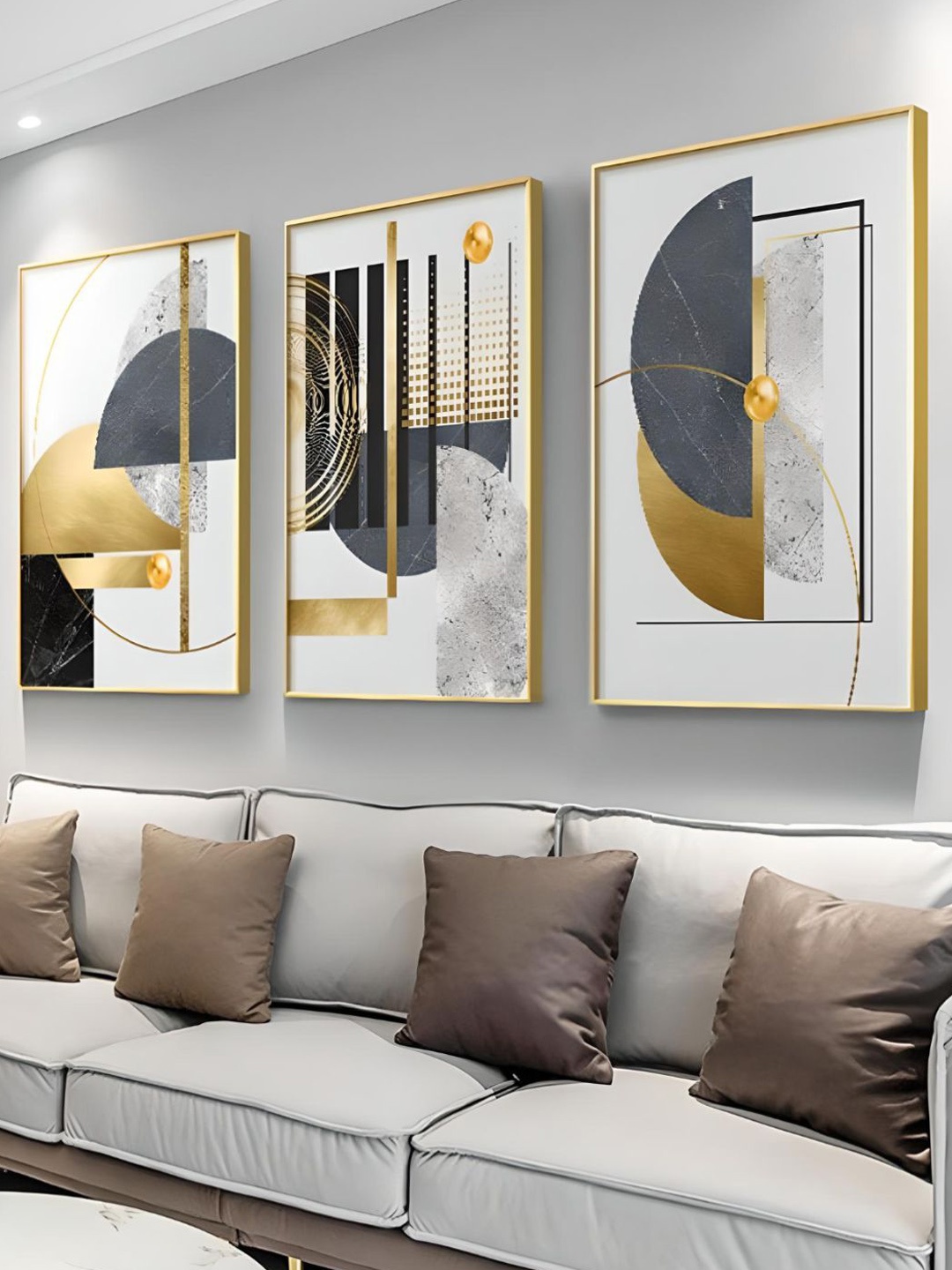 

THE HANDMADE FLAIR 3 Pcs Grey & White Geometric Framed Painting Wall Art