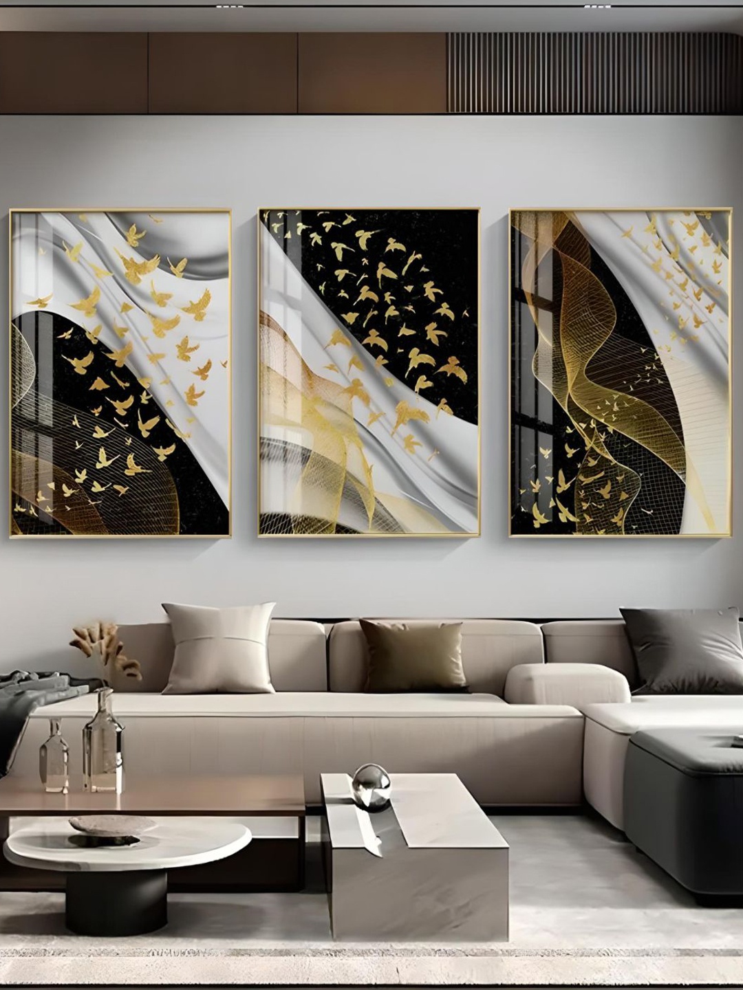

THE HANDMADE FLAIR 3 Pcs Grey & Black Abstract Framed Painting Wall Art