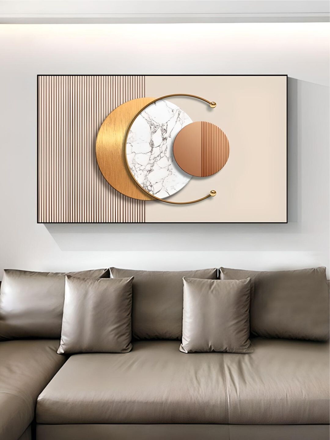 

THE HANDMADE FLAIR Beige & White Abstract Framed Painting Wall Art