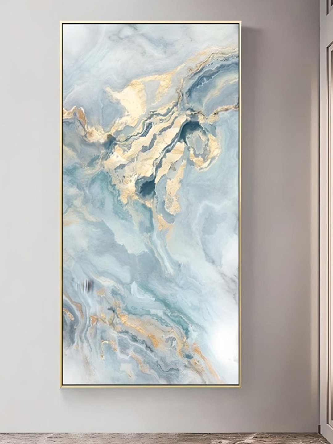 

THE HANDMADE FLAIR Blue & Cream-Coloured Abstract Framed Painting Wall Art