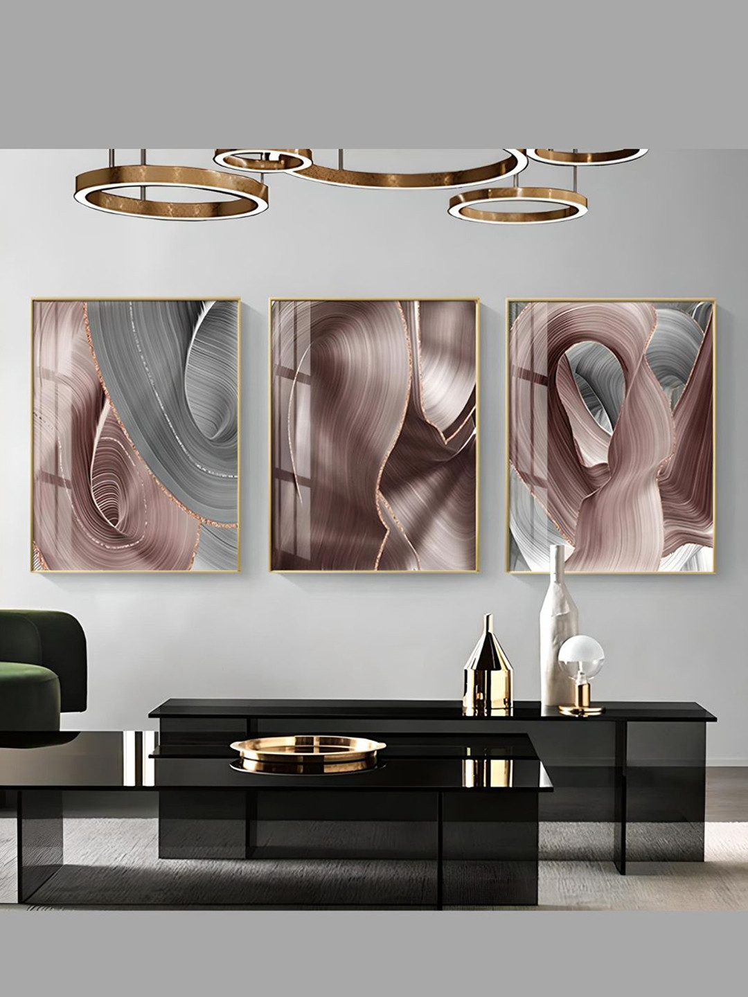 

THE HANDMADE FLAIR 3 Pcs Brown & Grey Abstract Framed Painting Wall Art