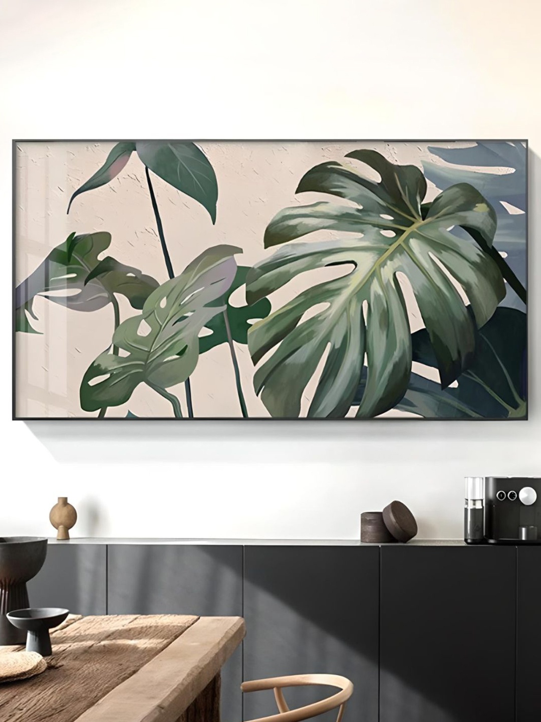 

THE HANDMADE FLAIR Beige & Green Wood Tropical Painting Wall Arts