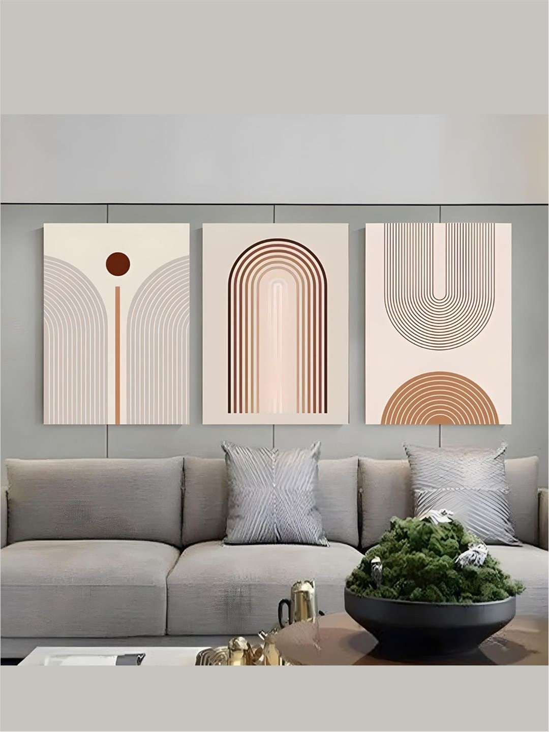 

THE HANDMADE FLAIR 3 Pcs Beige & Cream-Coloured Abstract Framed Painting Wall Art