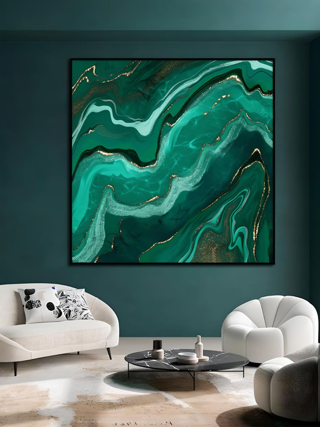 

THE HANDMADE FLAIR Green & Black Wood Liquid Marble Painting Wall Arts