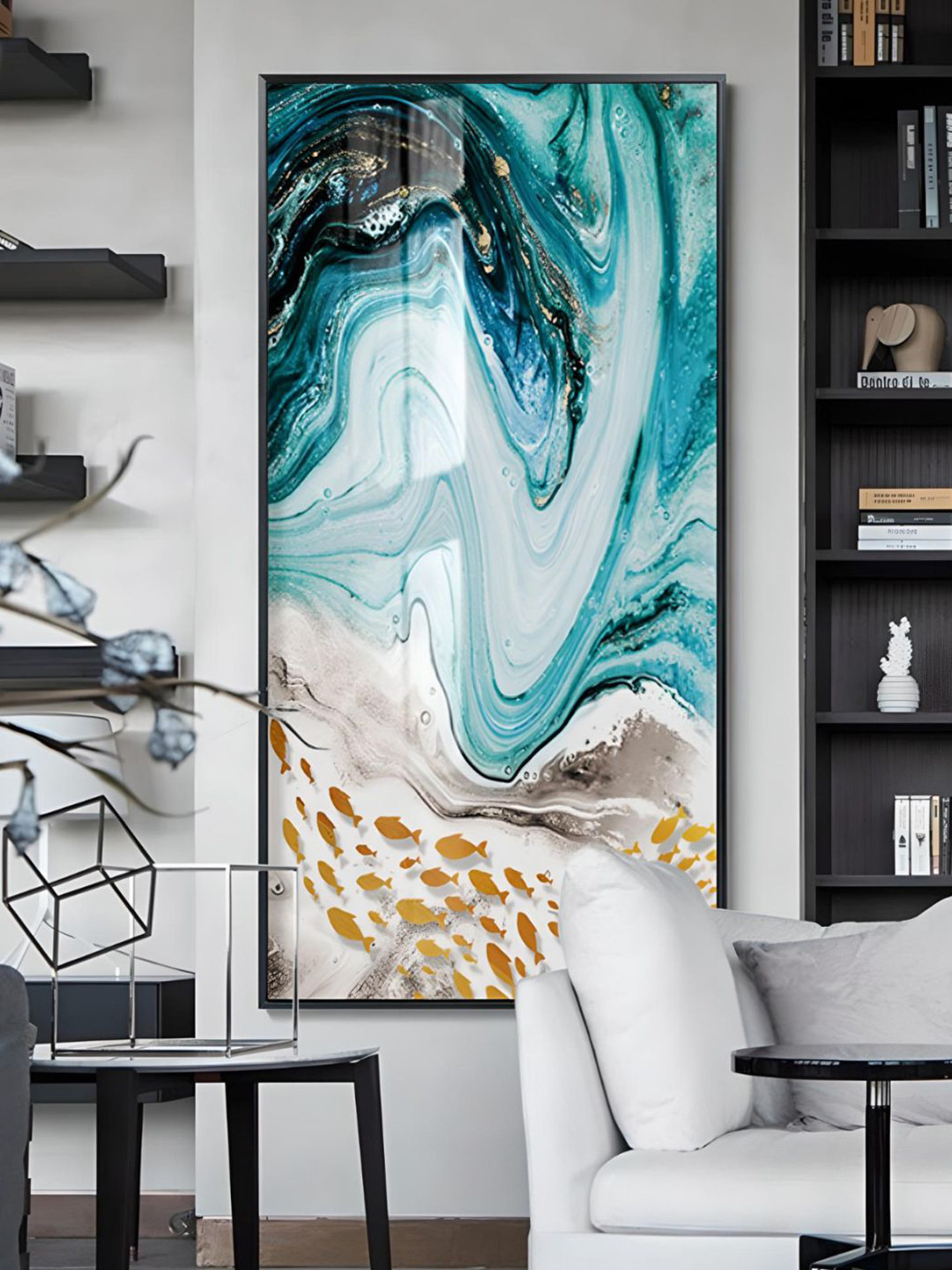 

THE HANDMADE FLAIR Blue & White Abstract Framed Painting Wall Art