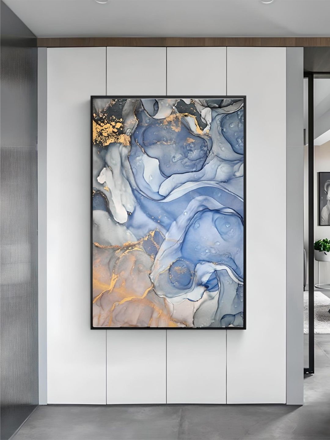 

THE HANDMADE FLAIR Blue & Gold-Toned Wood Marble Effect Painting Wall Arts