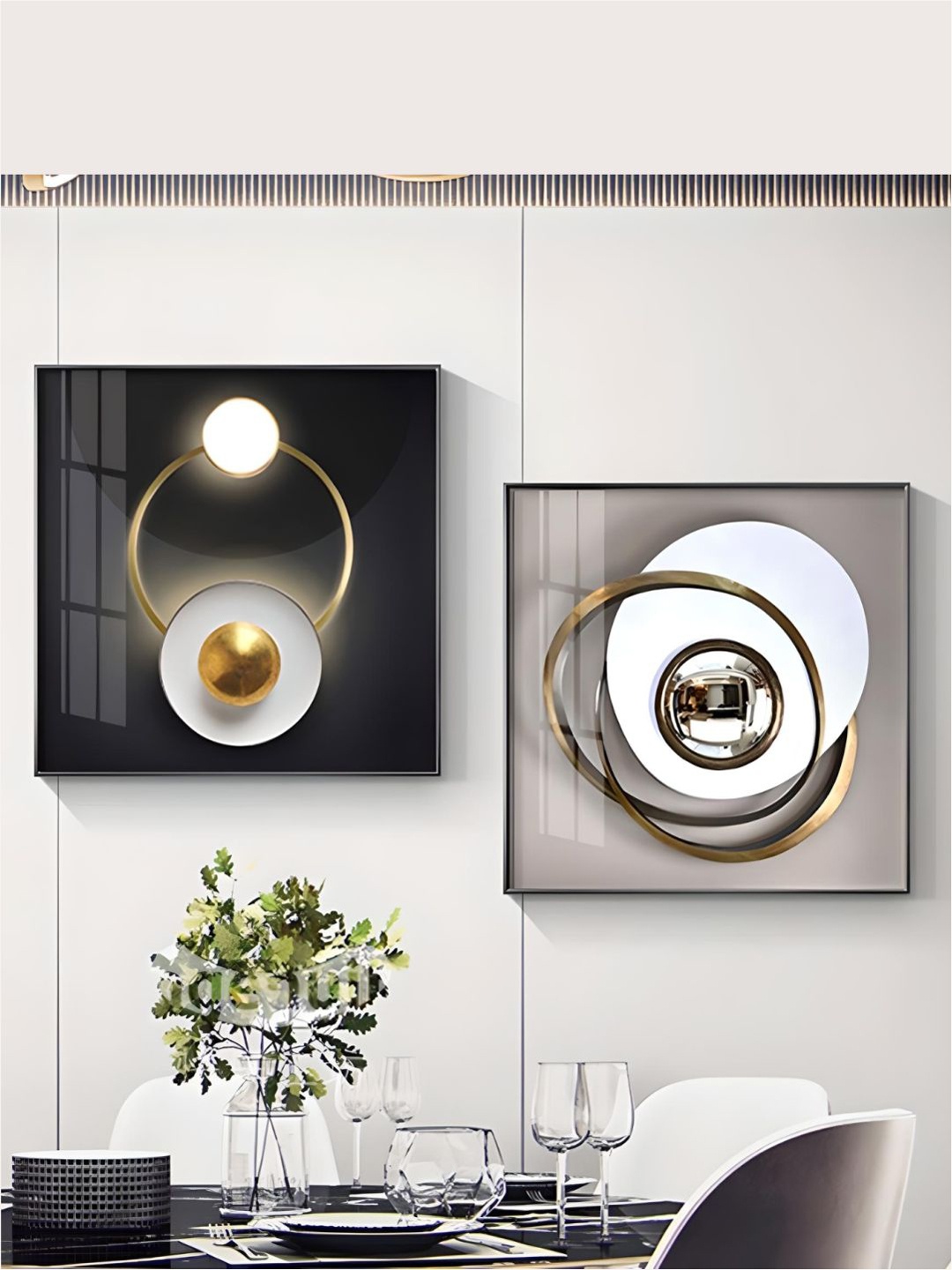 

THE HANDMADE FLAIR Black & White 2 Pieces Abstract Printed Wooden Wall Art