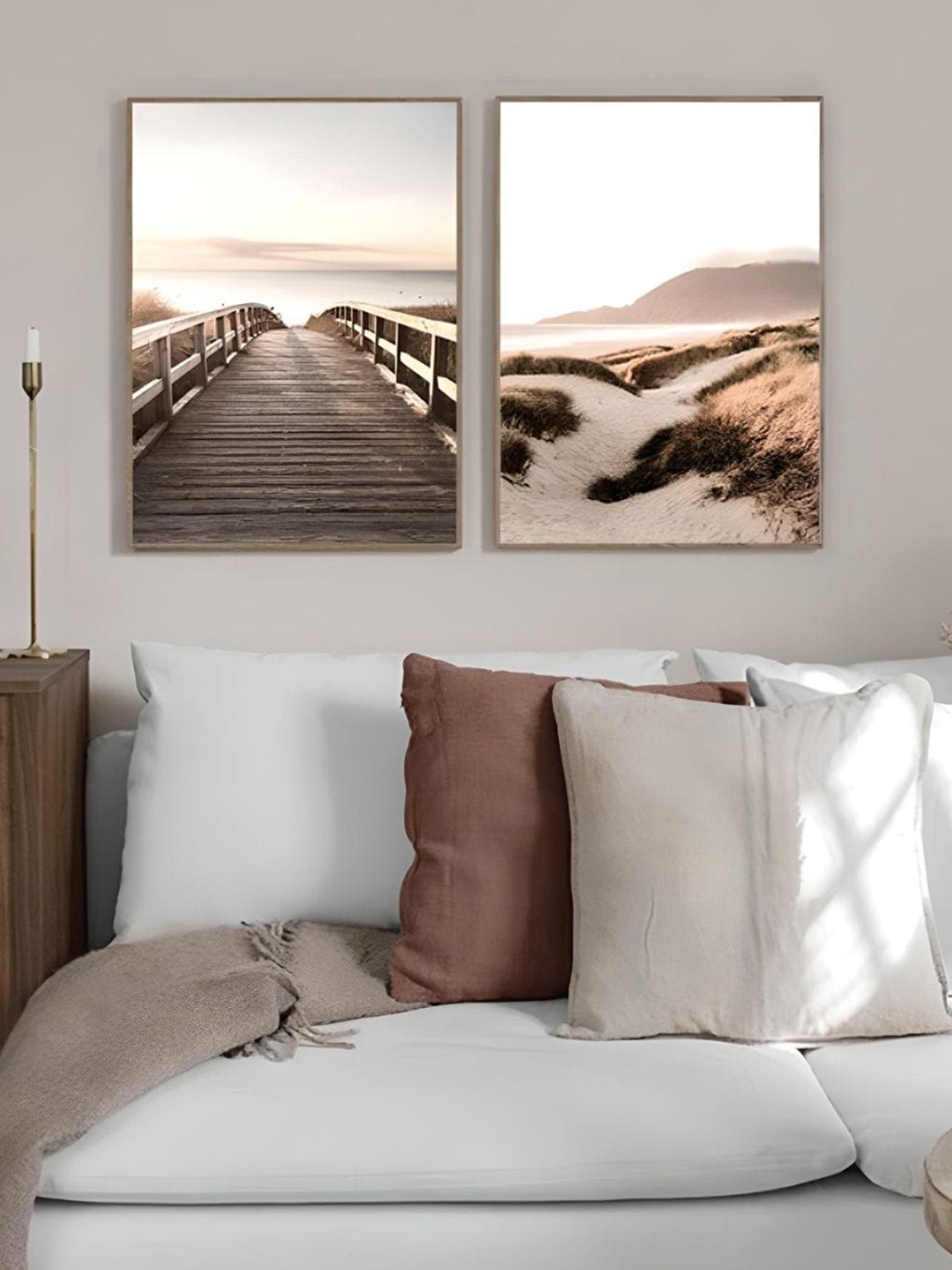 

THE HANDMADE FLAIR Beige & Brown 2 Pieces Printed Wooden Wall Arts