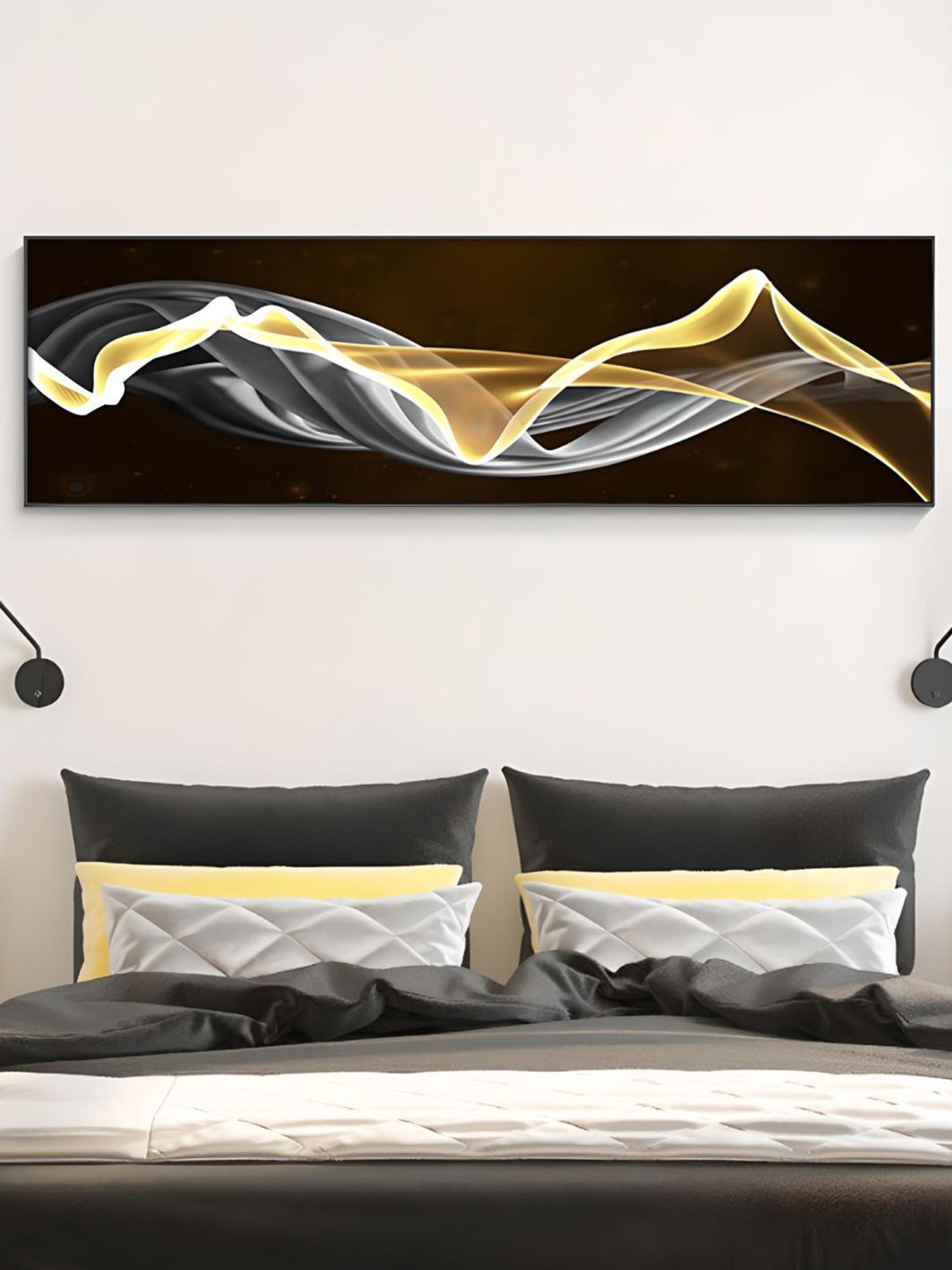 

THE HANDMADE FLAIR Black & Gold Toned Abstract Wooden Wall Art