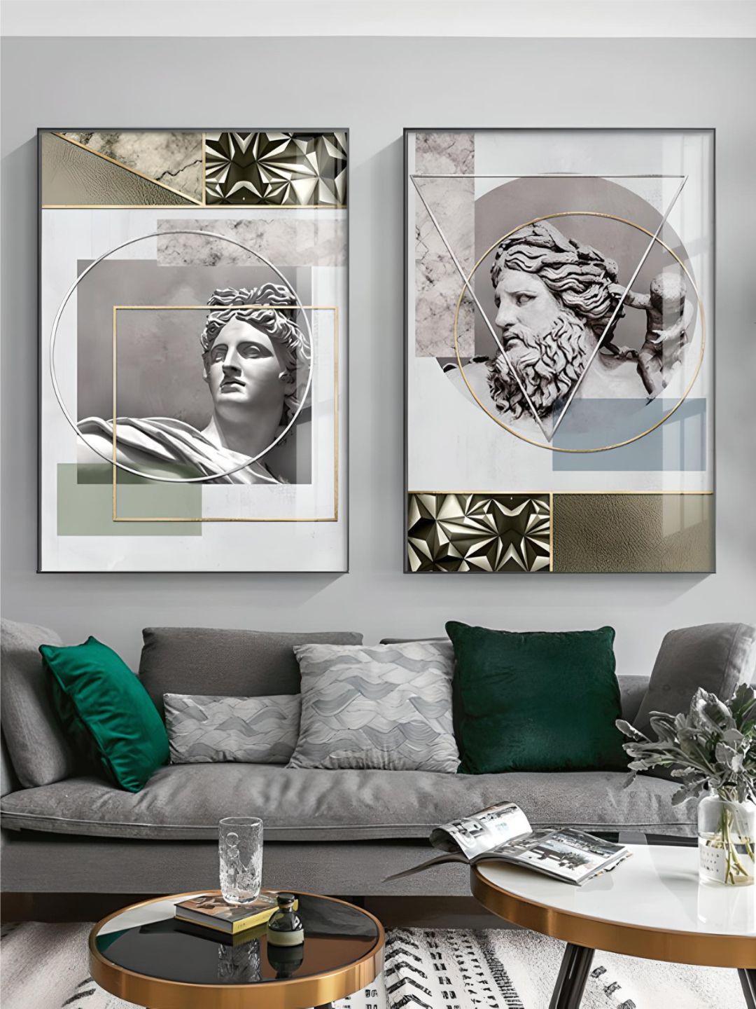 

THE HANDMADE FLAIR 2 Pcs Grey & White Renaissance Framed Painting Wall Art