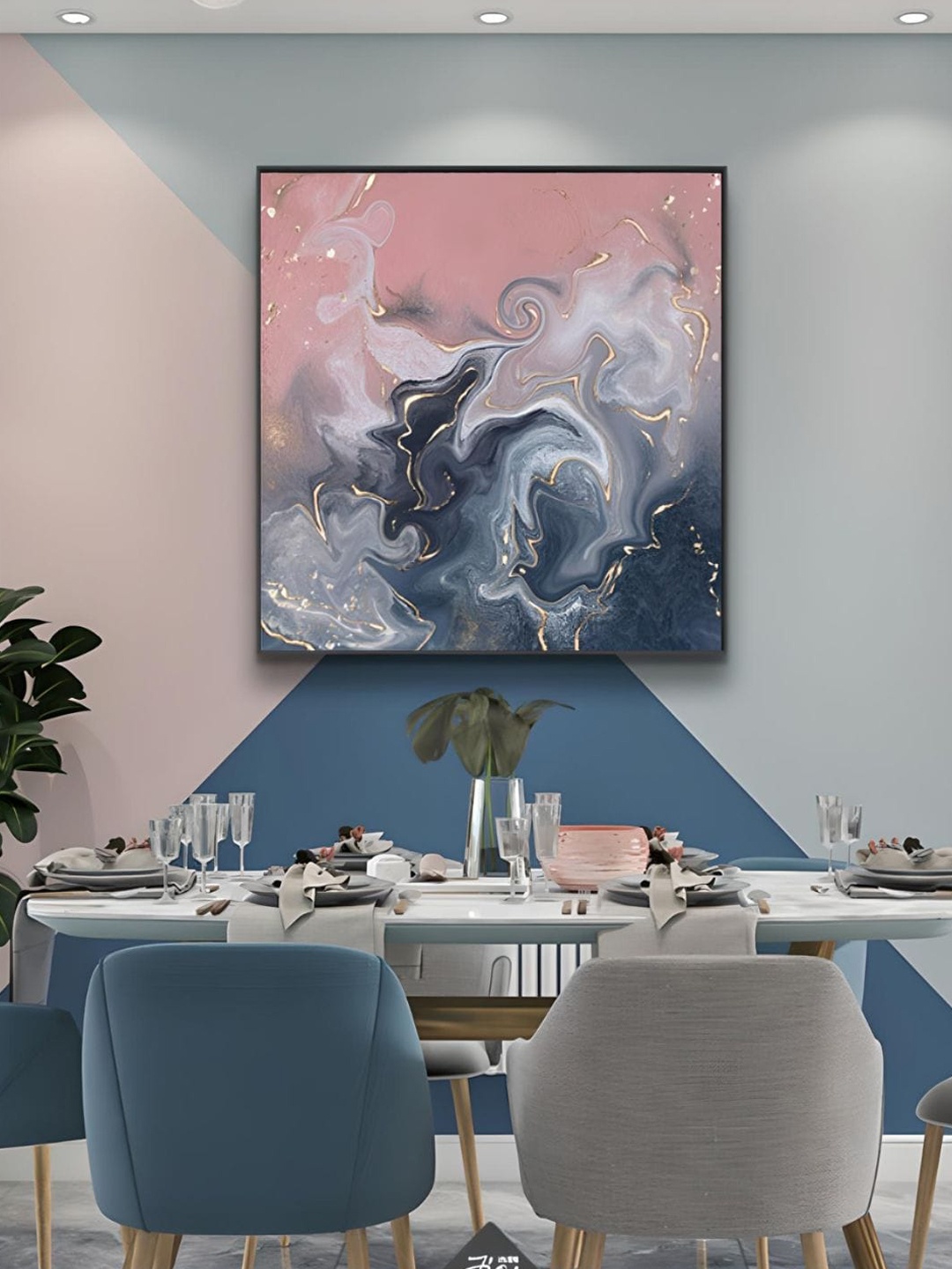 

THE HANDMADE FLAIR Grey & Pink Abstract Framed Painting Wall Art