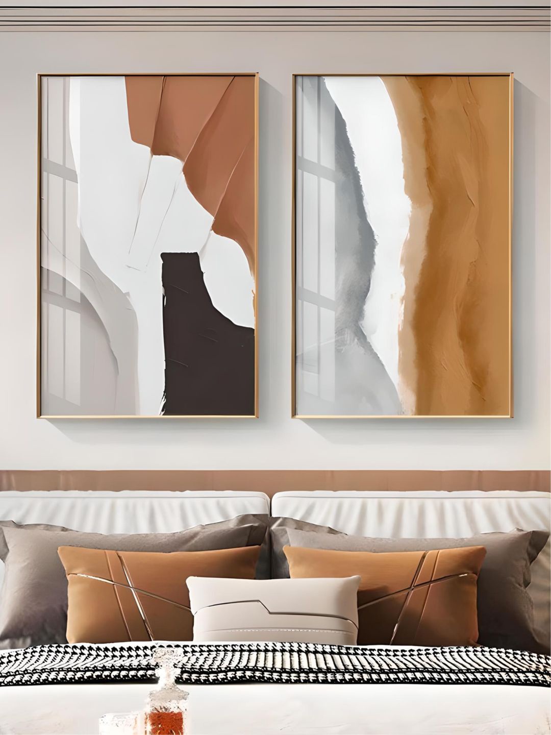 

THE HANDMADE FLAIR White & Brown 2 Pieces Wooden Abstract Painting Wall Arts