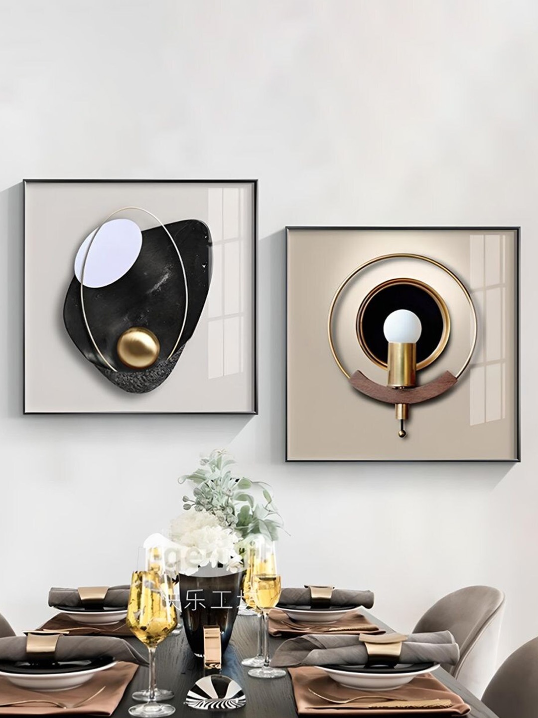 

THE HANDMADE FLAIR White & Black 2 Pieces Light Luxury Modern Aesthetics Wall Art