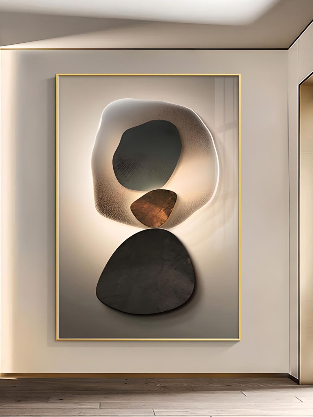 

THE HANDMADE FLAIR Black & Beige Abstract Pebble Wall Art