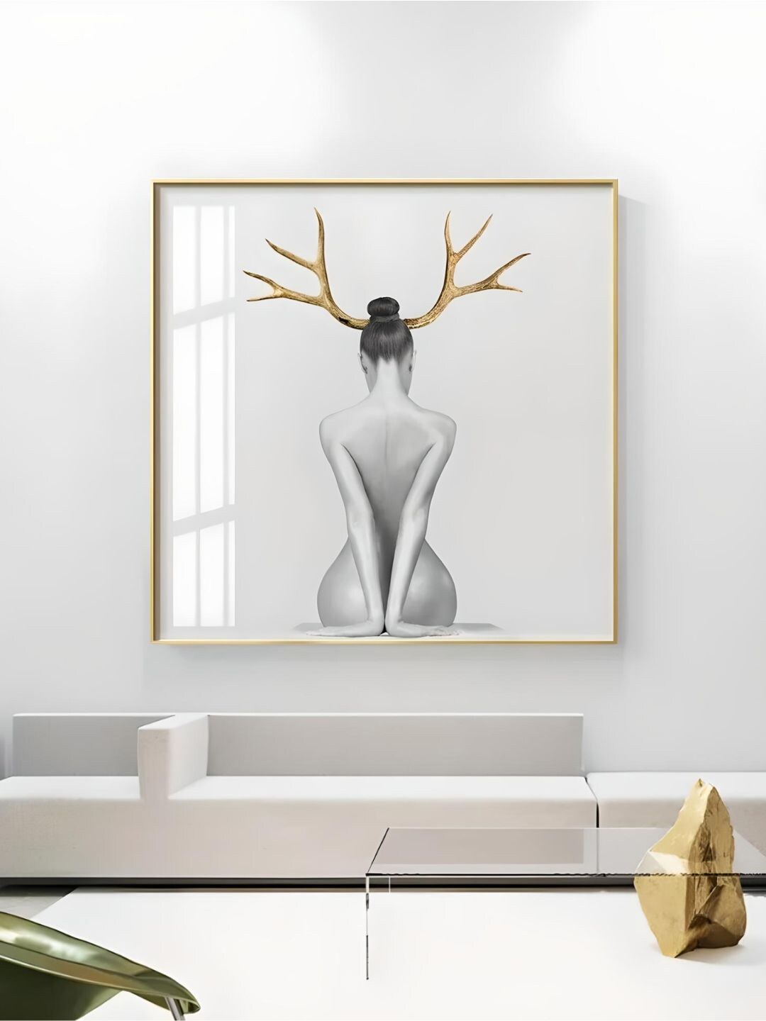 

THE HANDMADE FLAIR Grey & Gold-Toned Minimalist Portrait Framed Painting Wall Art