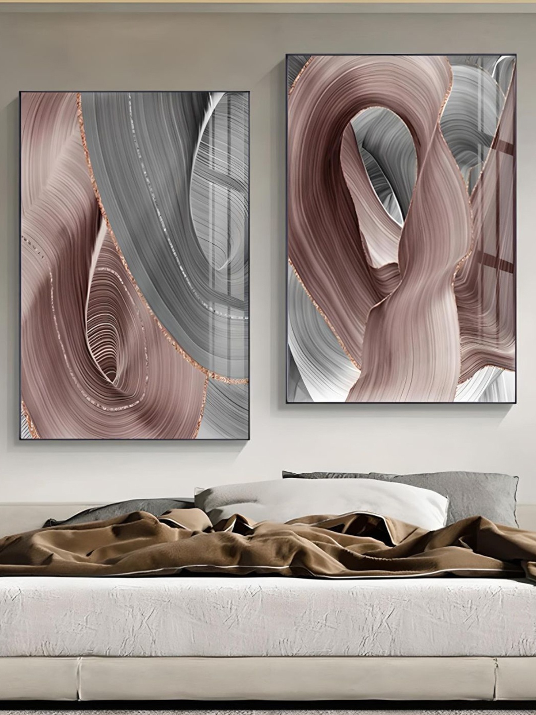 

THE HANDMADE FLAIR Mauve & Grey 2 Pieces Wooden Abstract Wall Art