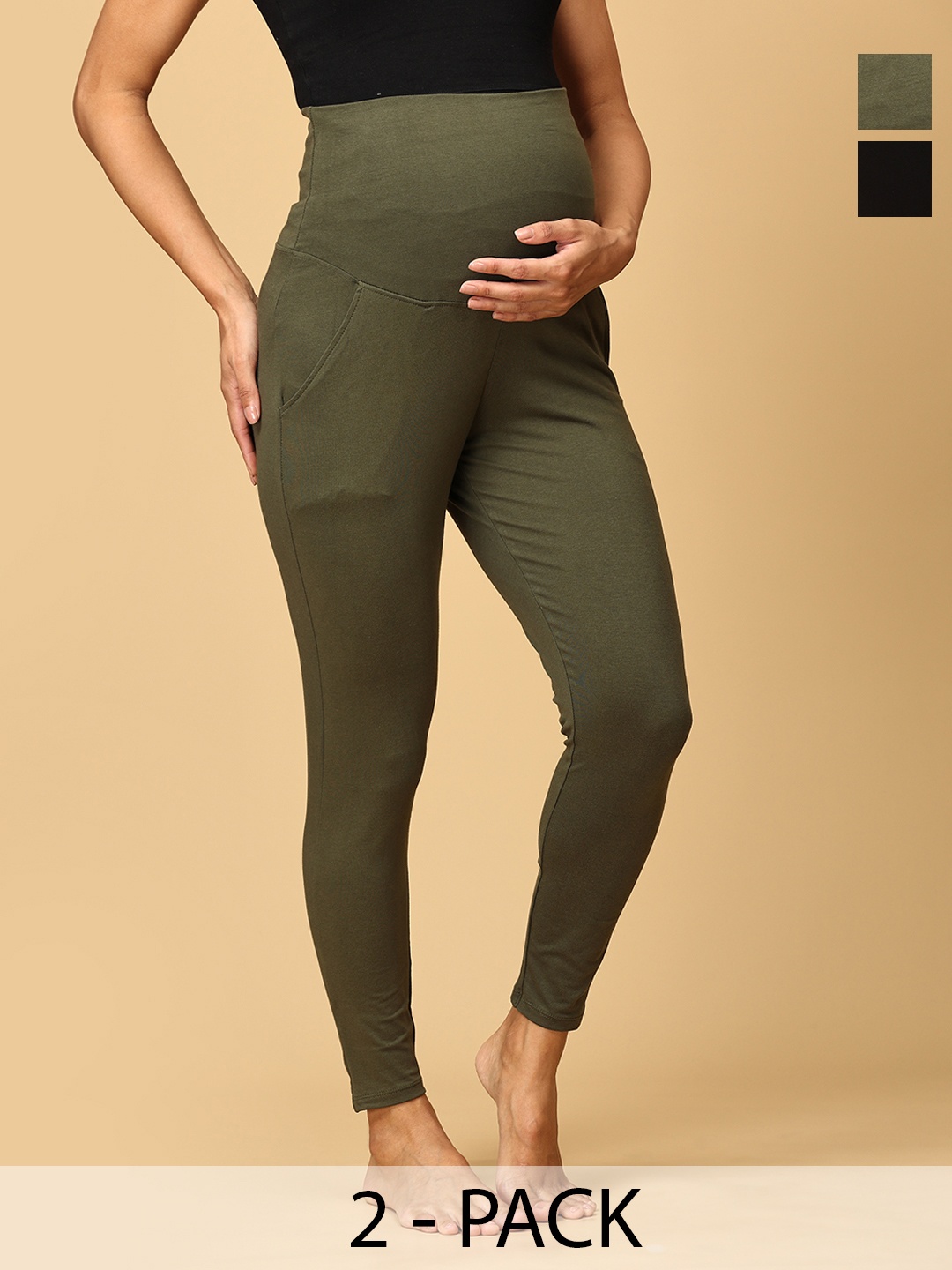 

The Mom Store Pack Of 2 Maternity Leggings, Olive