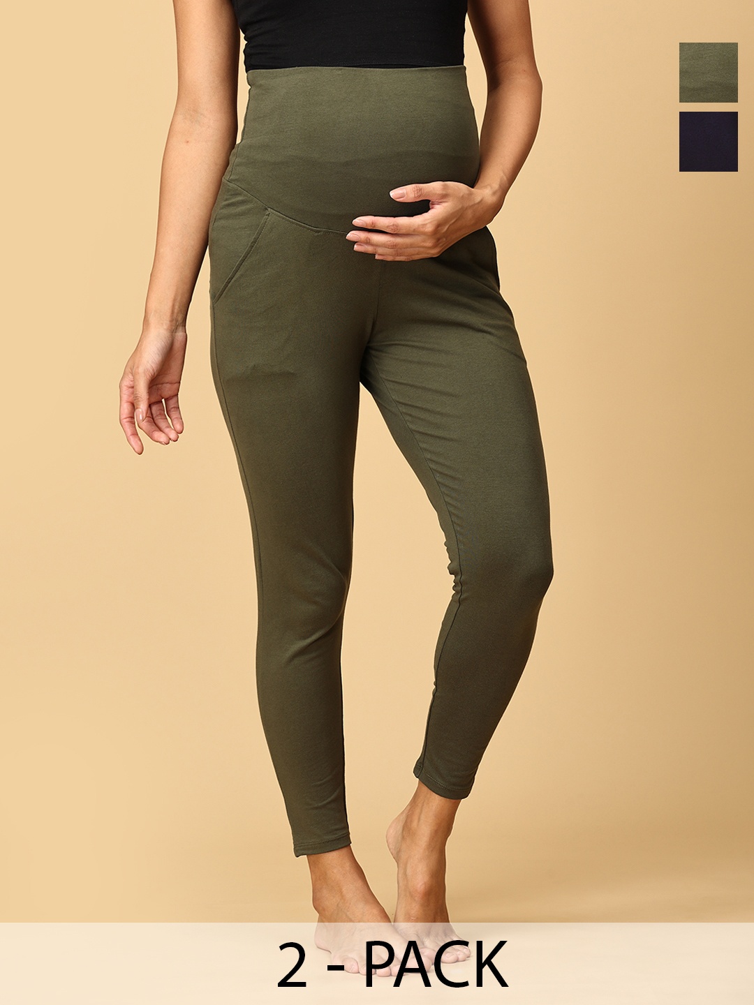 

The Mom Store Pack Of 2 Maternity Leggings, Olive