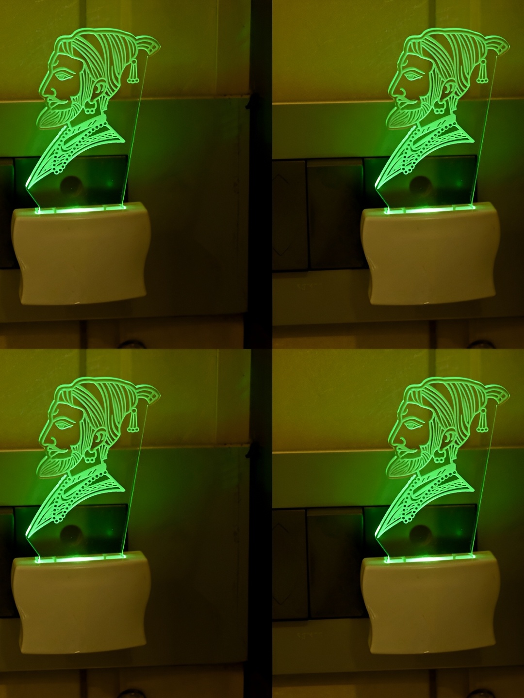 

Afast Green & White 4 Pieces Shivaji maharaj Printed LED Contemporary Night lamps