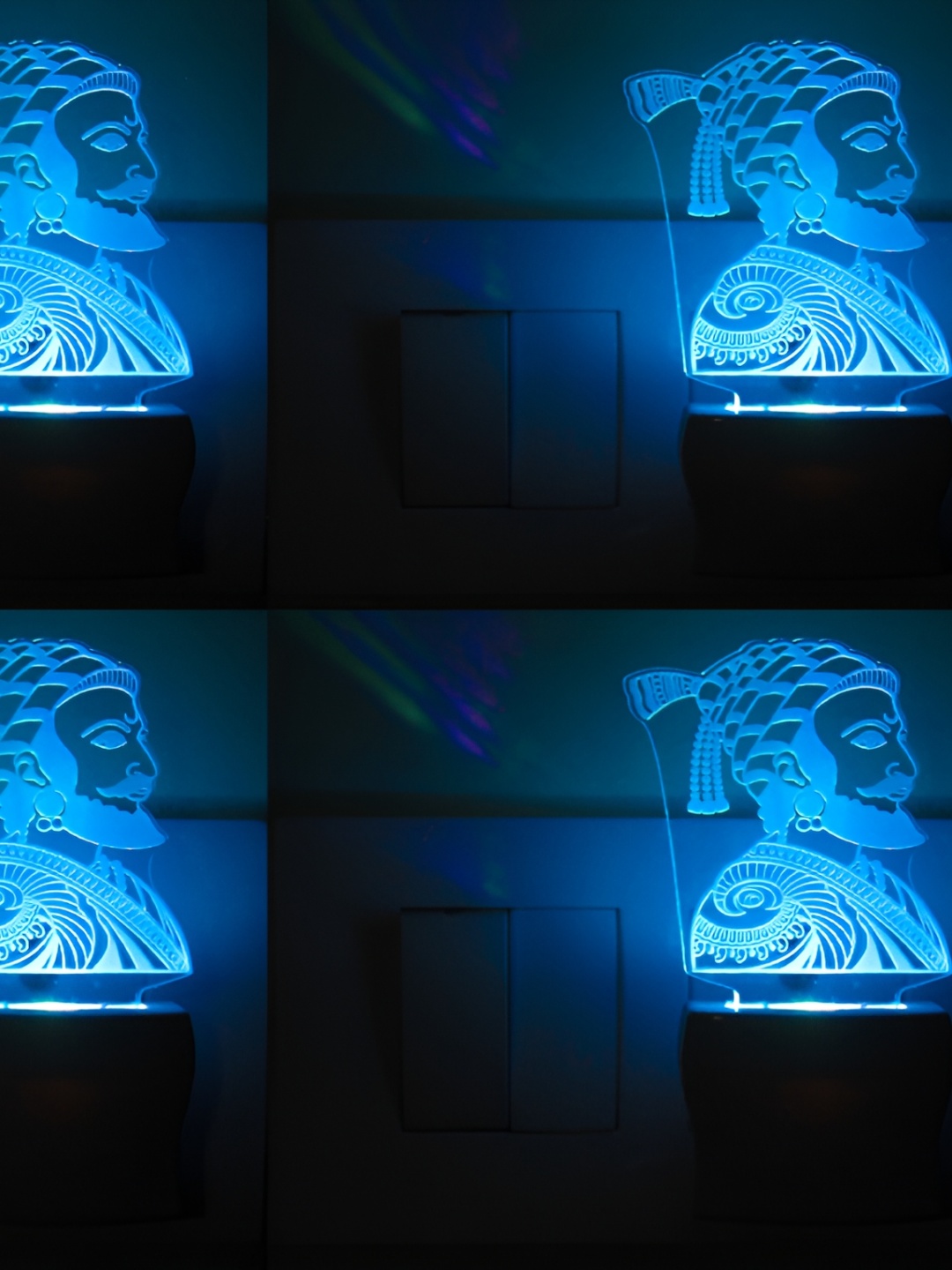 

Afast Blue Green 4 Pieces Chatrapti ShivaJi Abstract Acrylic LED Night Lamp