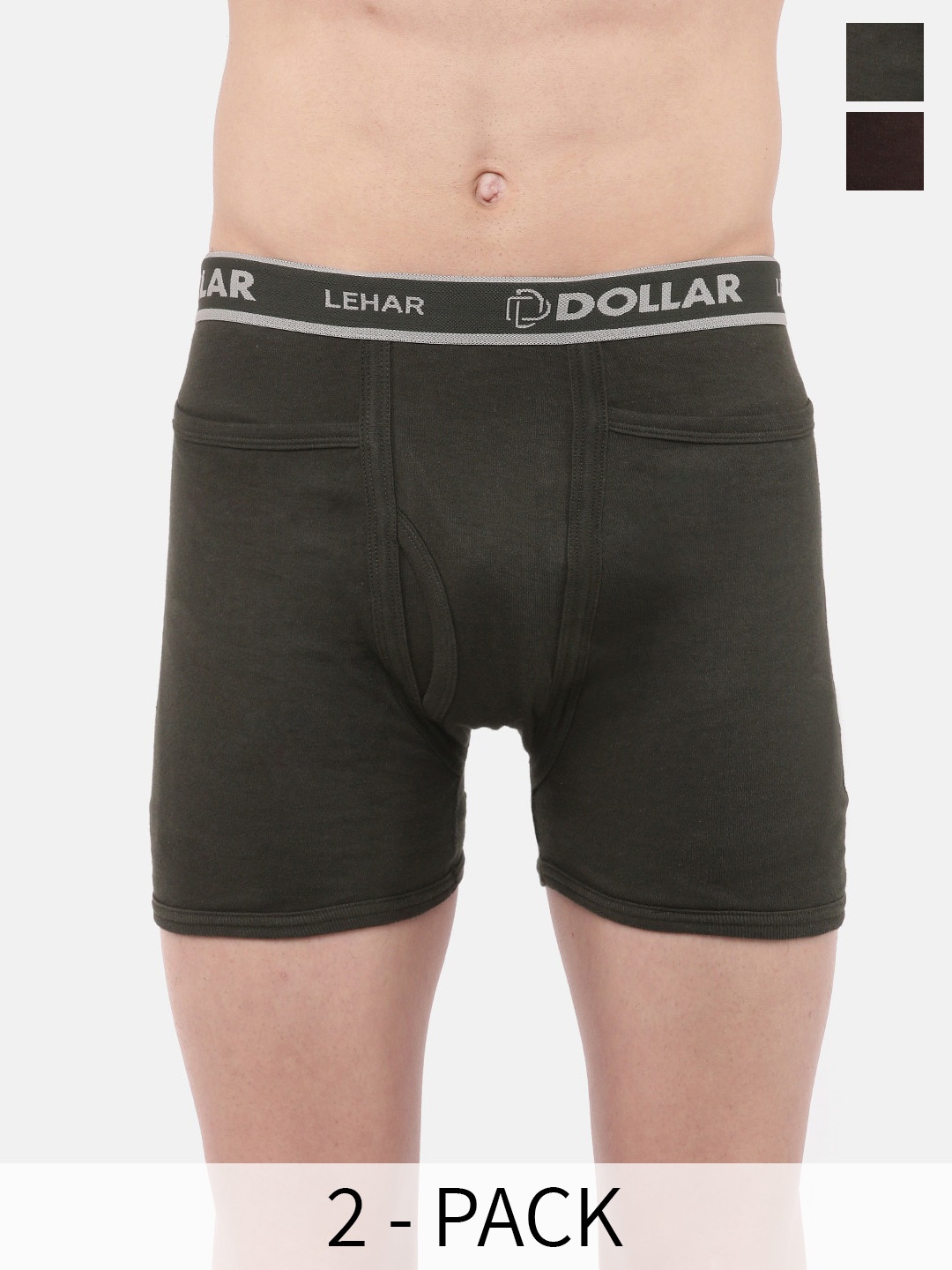 

Dollar Lehar Men Assorted Pack Of 2 Combed Cotton Trunks MLHTR-03-PO2, Green