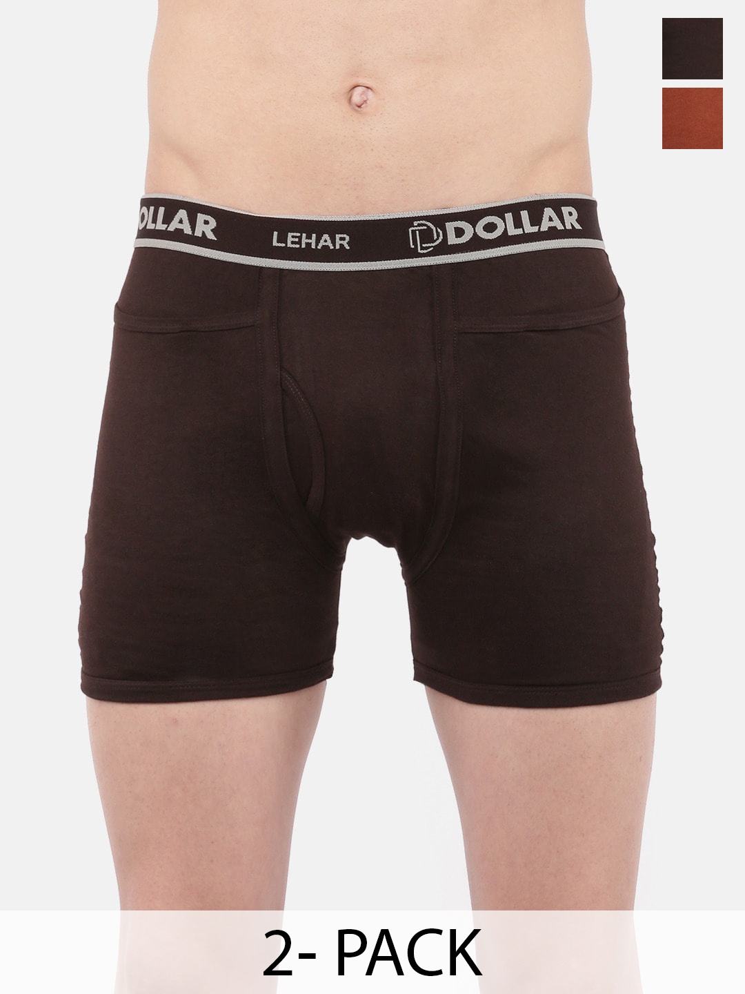 

Dollar Lehar Men Assorted Pack Of 2 Combed Cotton Trunks MLHTR-04-PO2, Brown