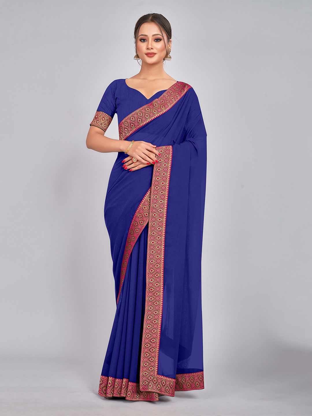 

CastilloFab Zari Pure Georgette Saree, Blue