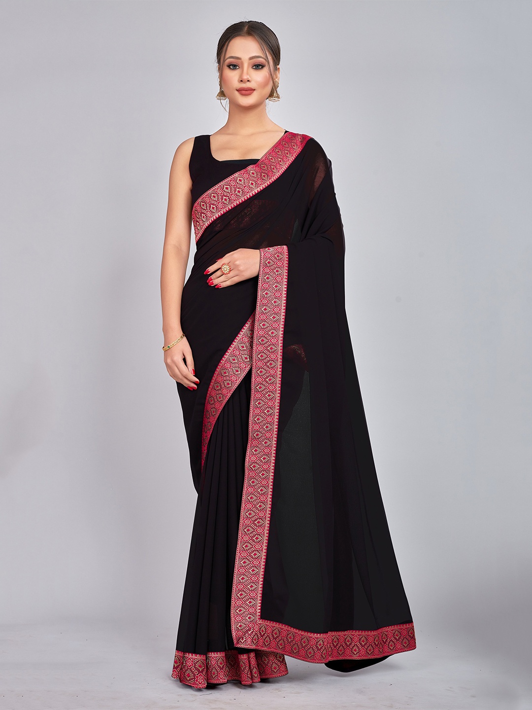 

CastilloFab Zari Pure Georgette Saree, Black