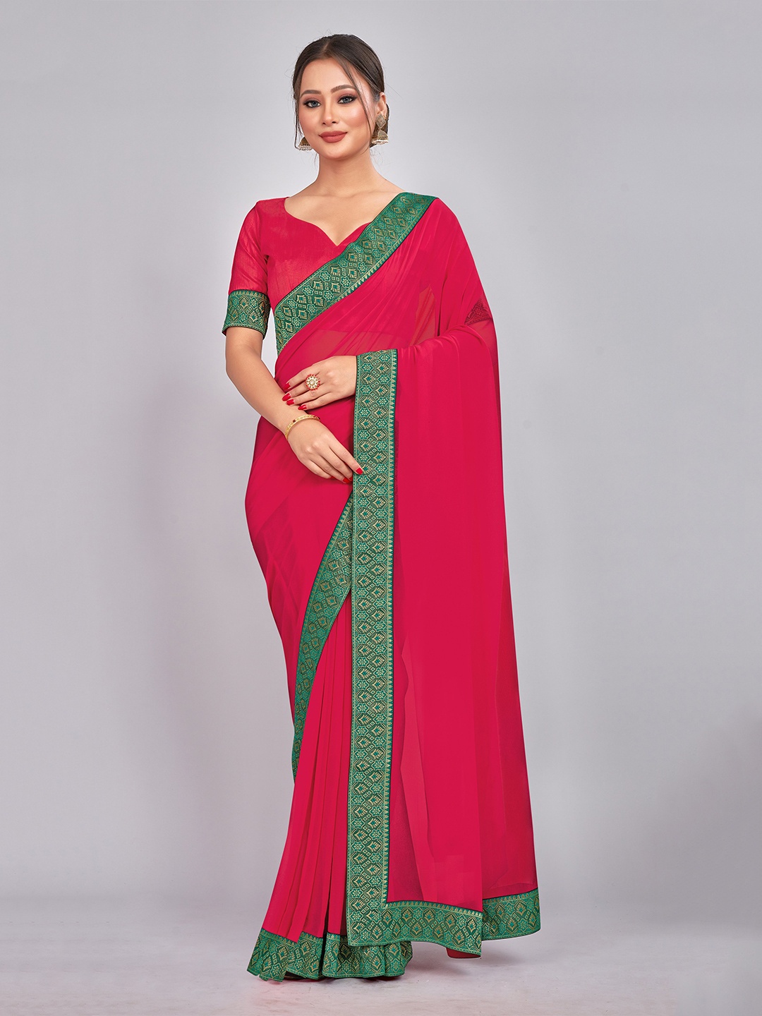 

CastilloFab Zari Pure Georgette Saree, Red