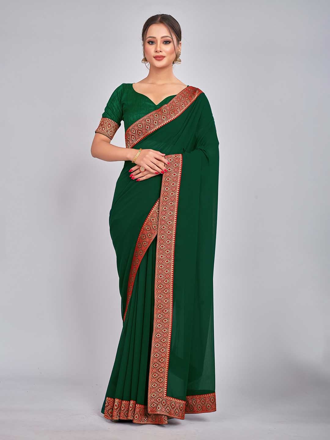 

CastilloFab Zari Pure Georgette Saree, Green