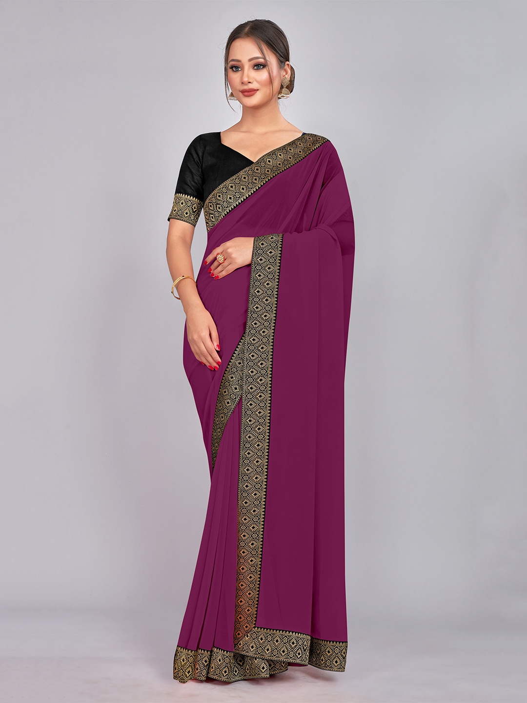 

CastilloFab Zari Pure Georgette Saree, Burgundy