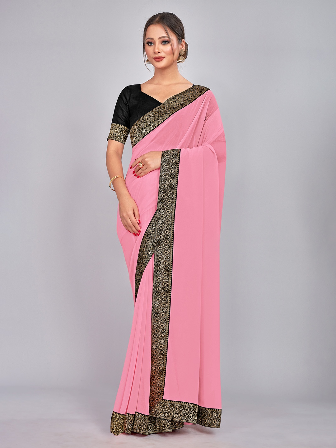 

CastilloFab Zari Pure Georgette Saree, Pink