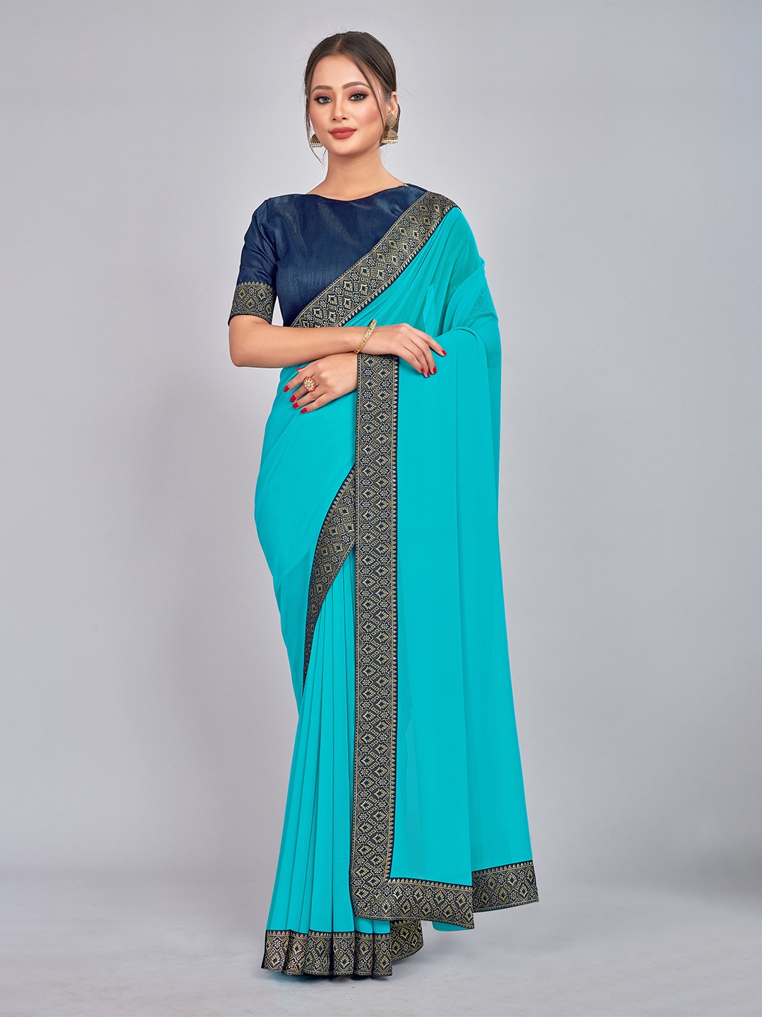 

CastilloFab Zari Pure Georgette Saree, Turquoise blue