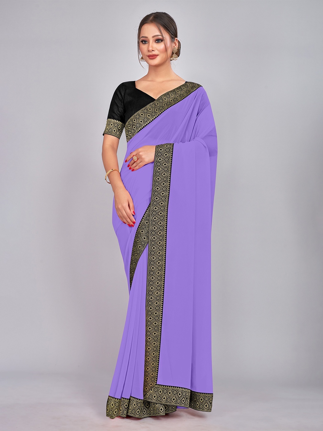 

CastilloFab Zari Pure Georgette Saree, Lavender