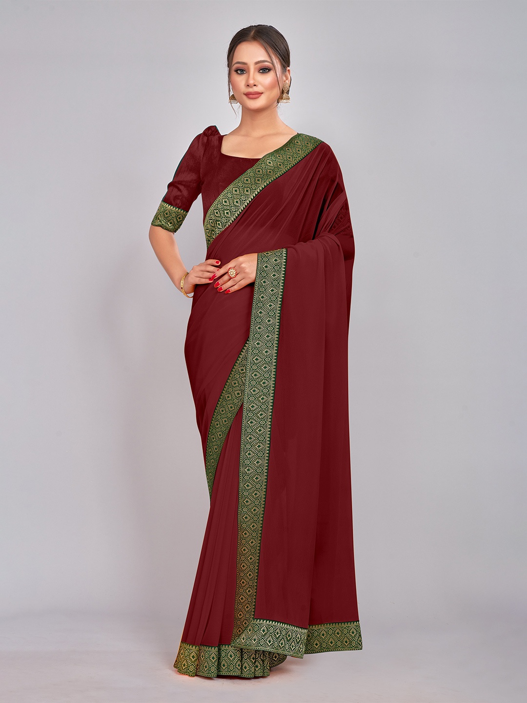 

CastilloFab Zari Pure Georgette Saree, Maroon