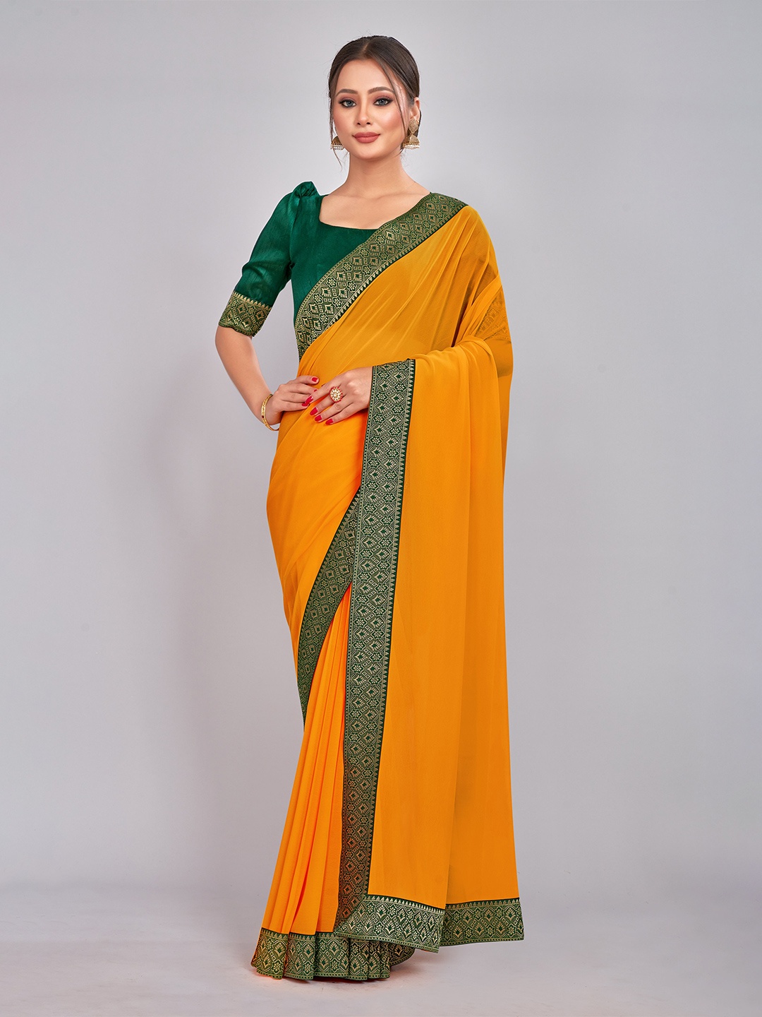 

CastilloFab Zari Pure Georgette Saree, Mustard