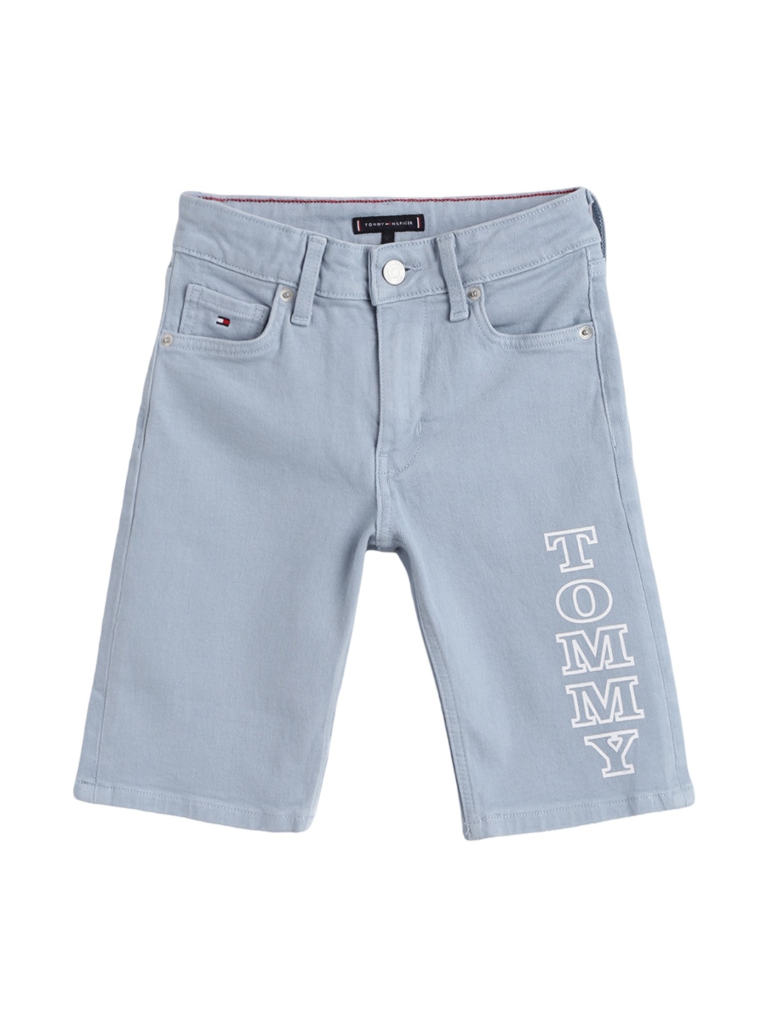 

Tommy Hilfiger Boys Typography Printed Cotton Denim Shorts, Blue