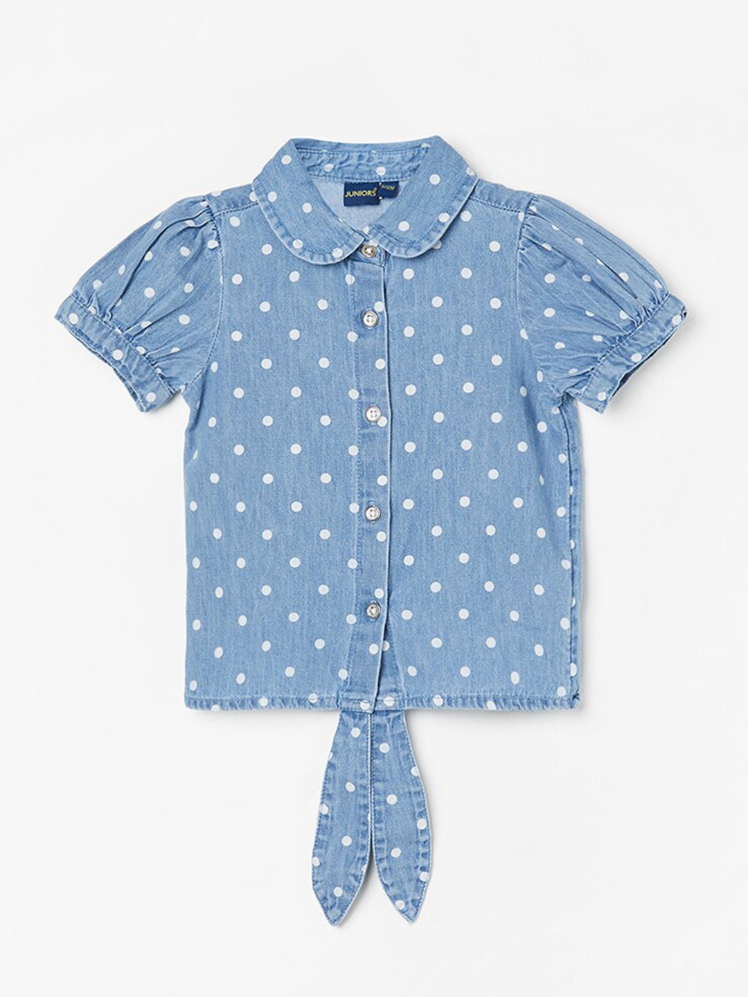 

Juniors by Lifestyle Girls Polka Dot Printed Peter Pan Collar Pure Cotton Shirt Style Top, Blue