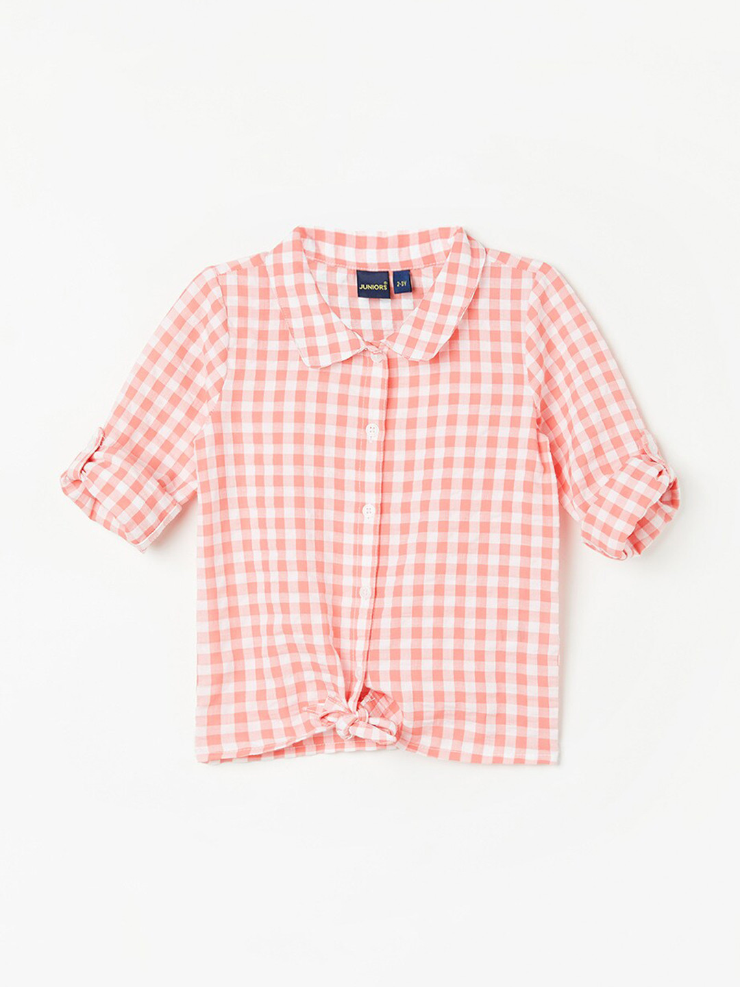 

Juniors by Lifestyle Girls Checked Club Collar Roll-Up Sleeves Shirt Style Top, Coral