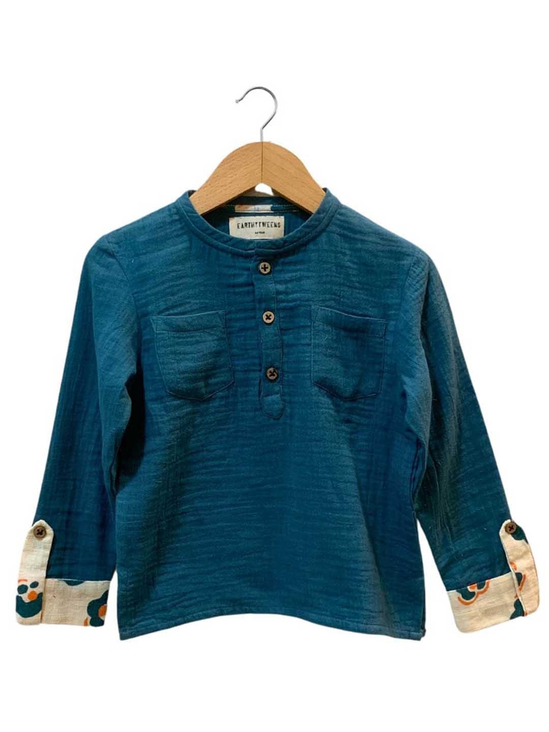 

BAESD Boys Band Collar Organic Cotton Shirt, Teal