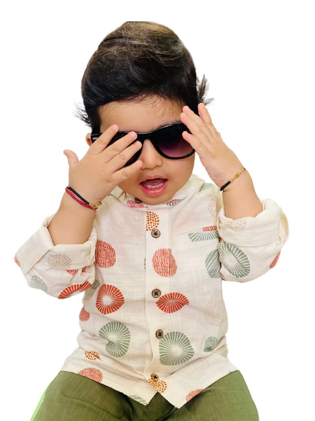 

BAESD Boys Conversational Printed Band Collar Organic Cotton Shirt, White