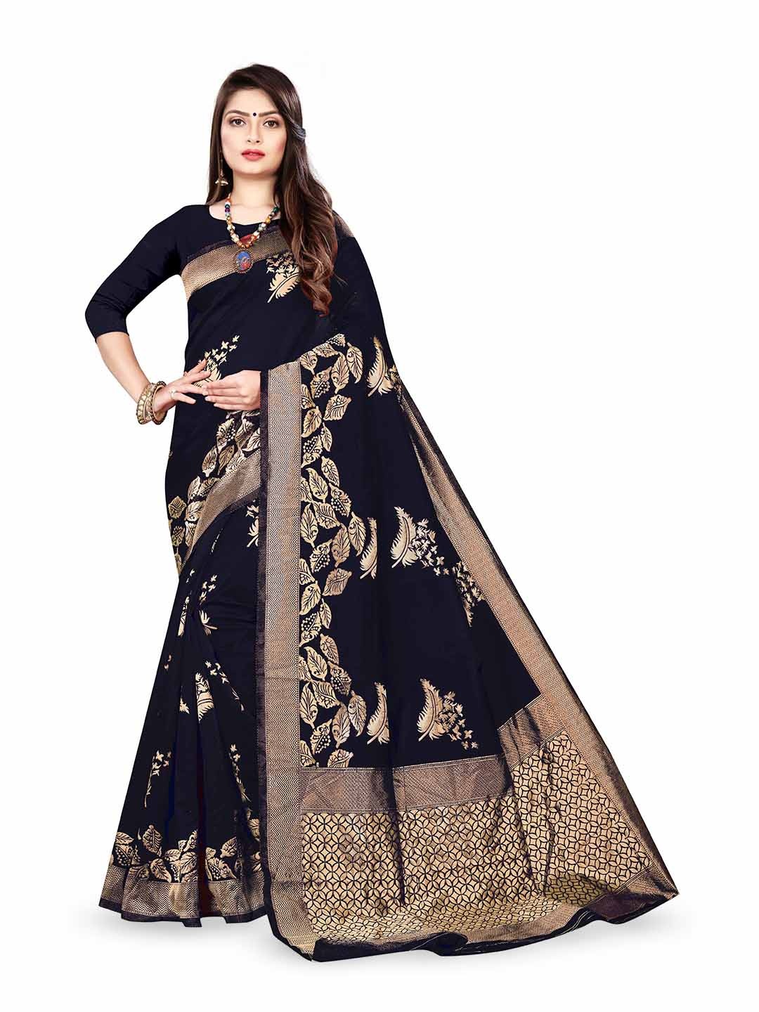 

ISHA TRADE Black Woven Design Silk Blend Saree