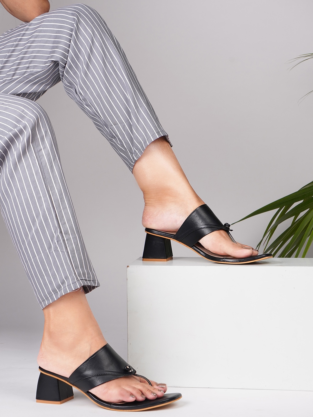 

JM Looks Open Toe Block Heels, Black