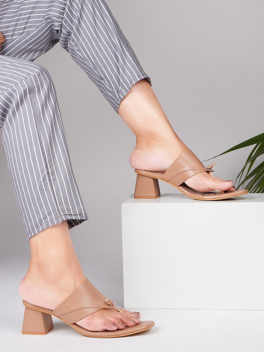 

JM Looks Open Toe Block Heels, Tan