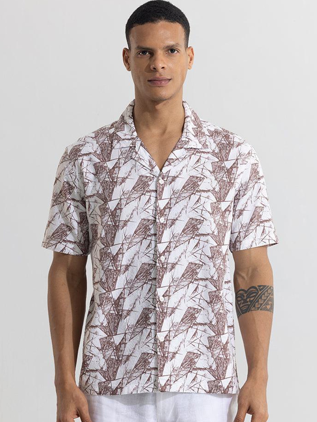 

Snitch Brown Classic Abstract Printed Cotton Casual Shirt