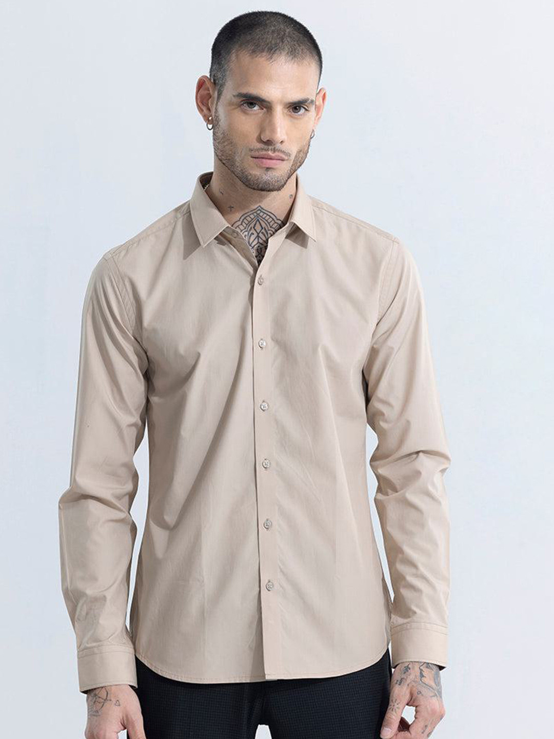 

Snitch Khaki Classic Slim Fit Cotton Formal Shirt