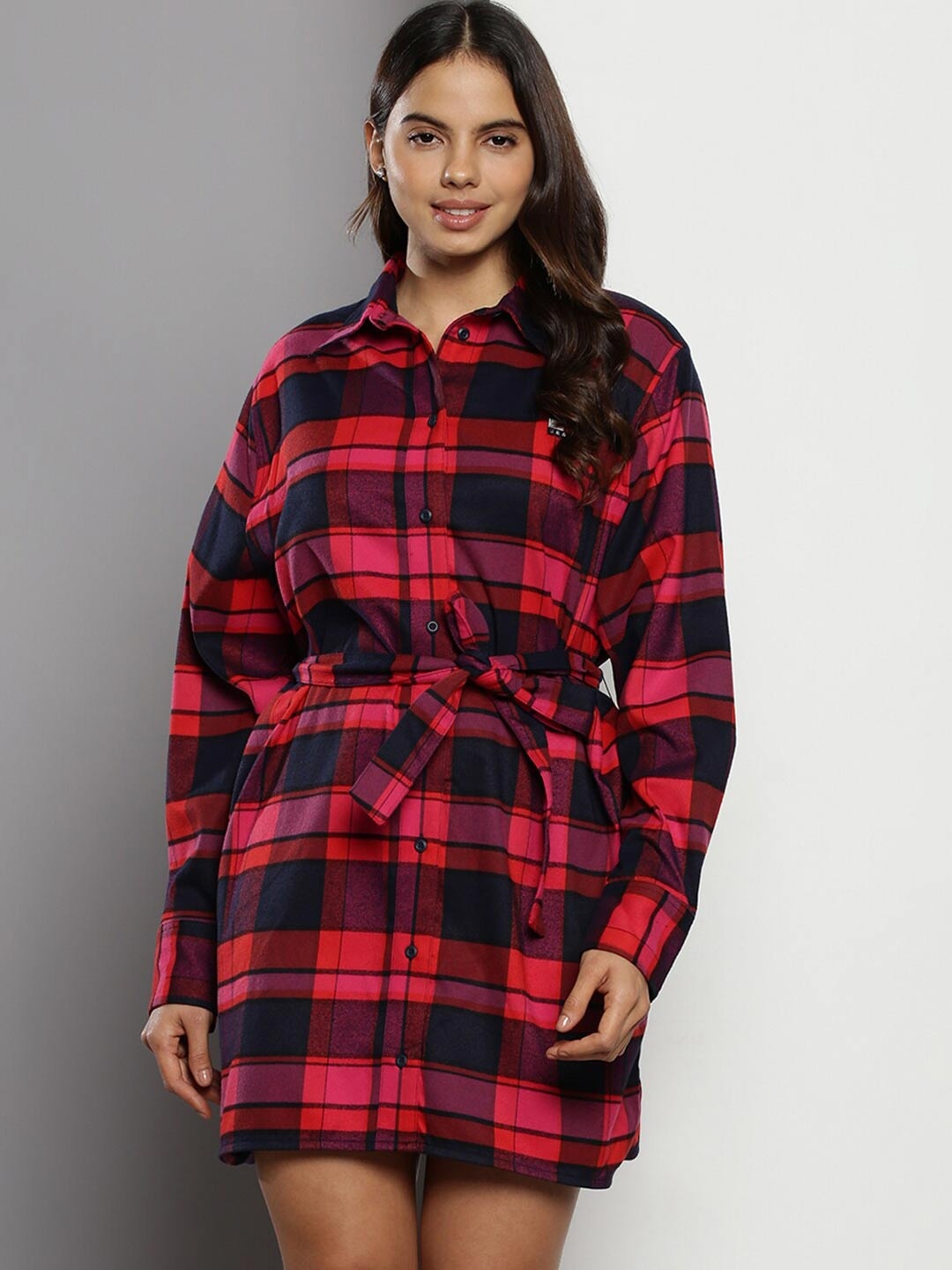 

Tommy Hilfiger Checked Shirt Style Mini Dress, Red