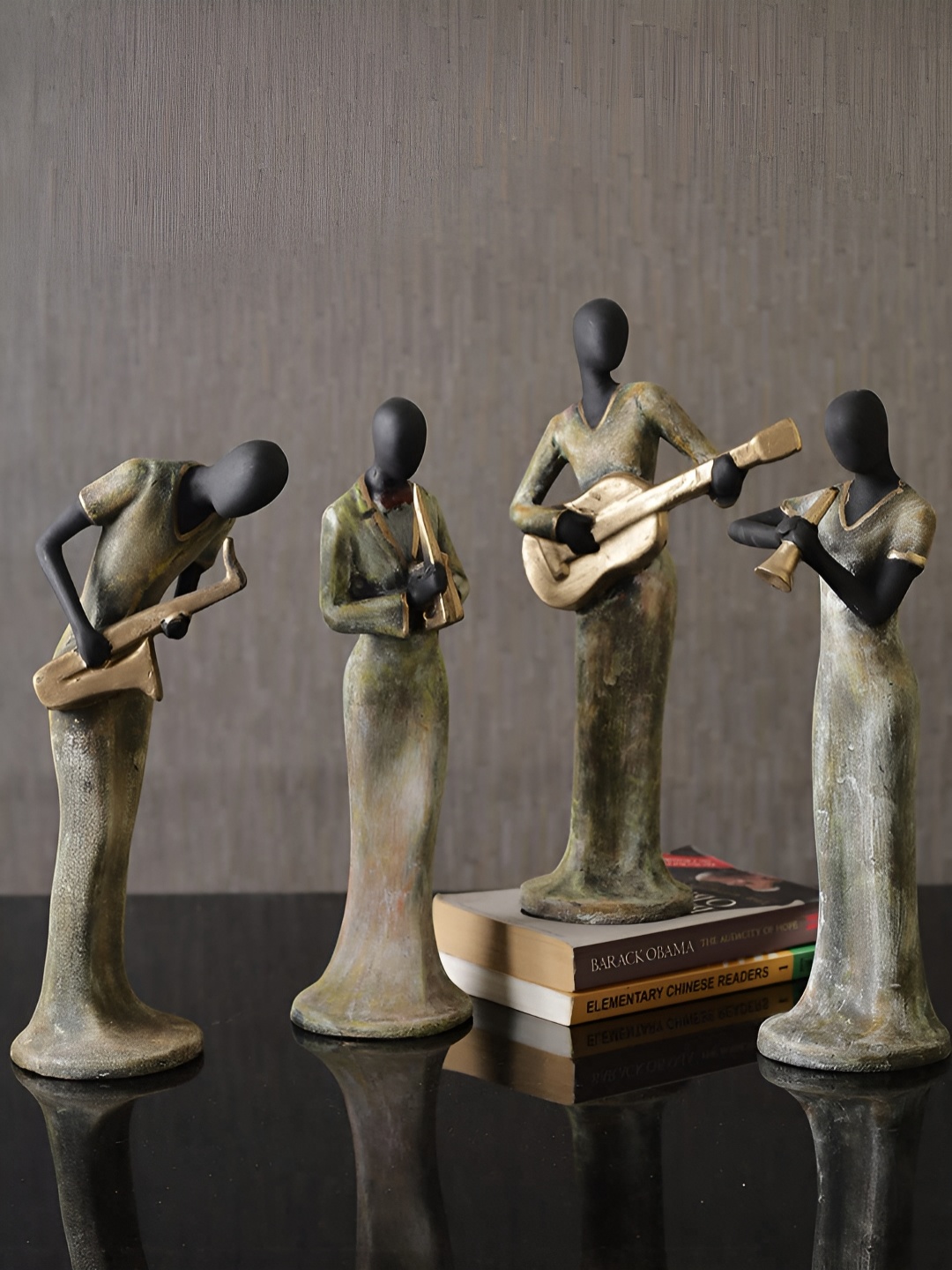 

SANKALAN CREATIONS Black 4 Pieces Figurine Showpiece