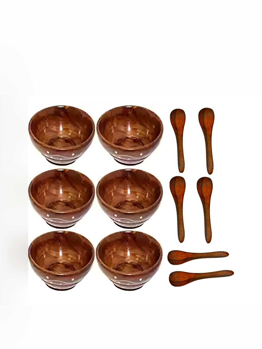 

SANKALAN CREATIONS Brown 6 Pieces Wooden Serving Small Bowls & Spoons