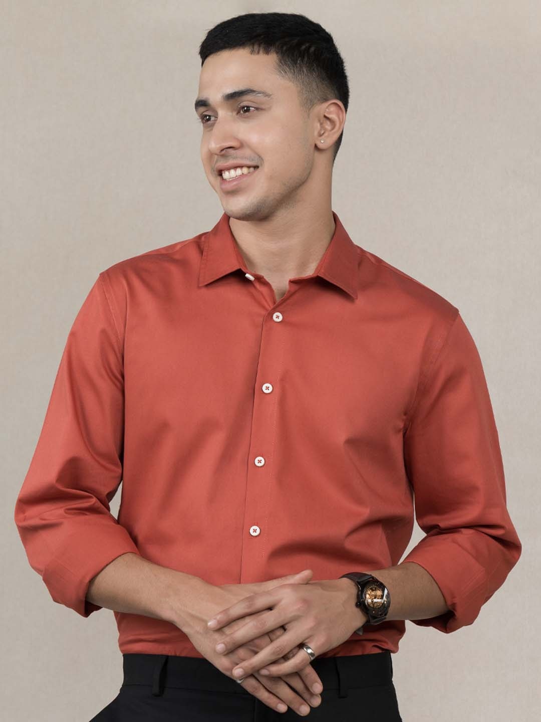 

Wellbi Premium Slim Fit Long Sleeves Pure Cotton Formal Shirt, Red
